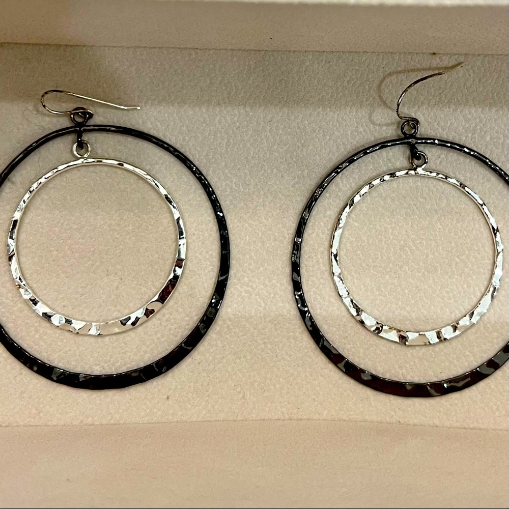 Anthropologie Silver Double Hoop Hammered Earrings (final price) - Picture 2 of 5